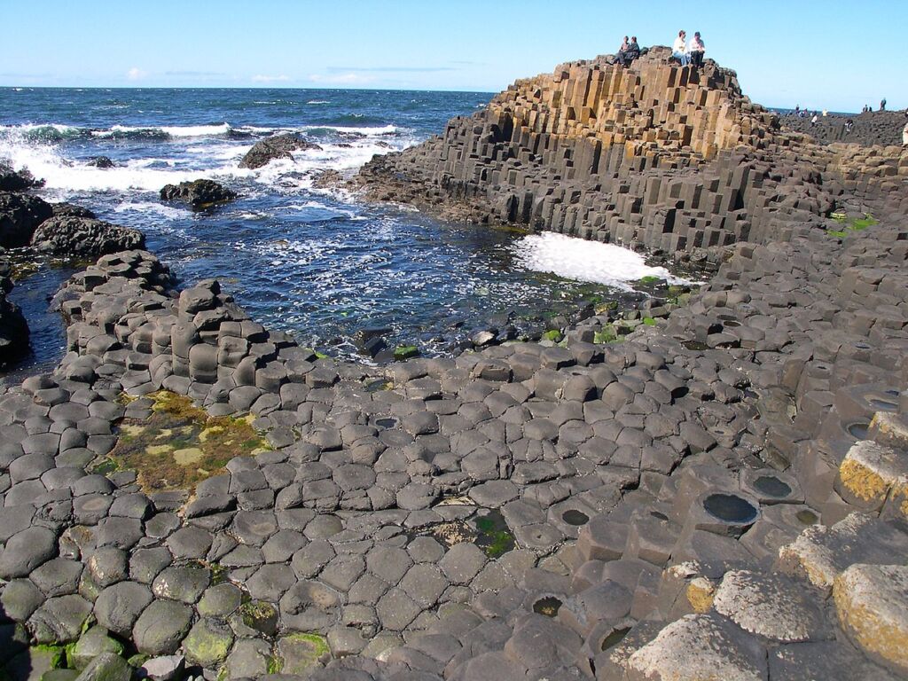 Photo showing Giant's Causeway as seen from above looking down.