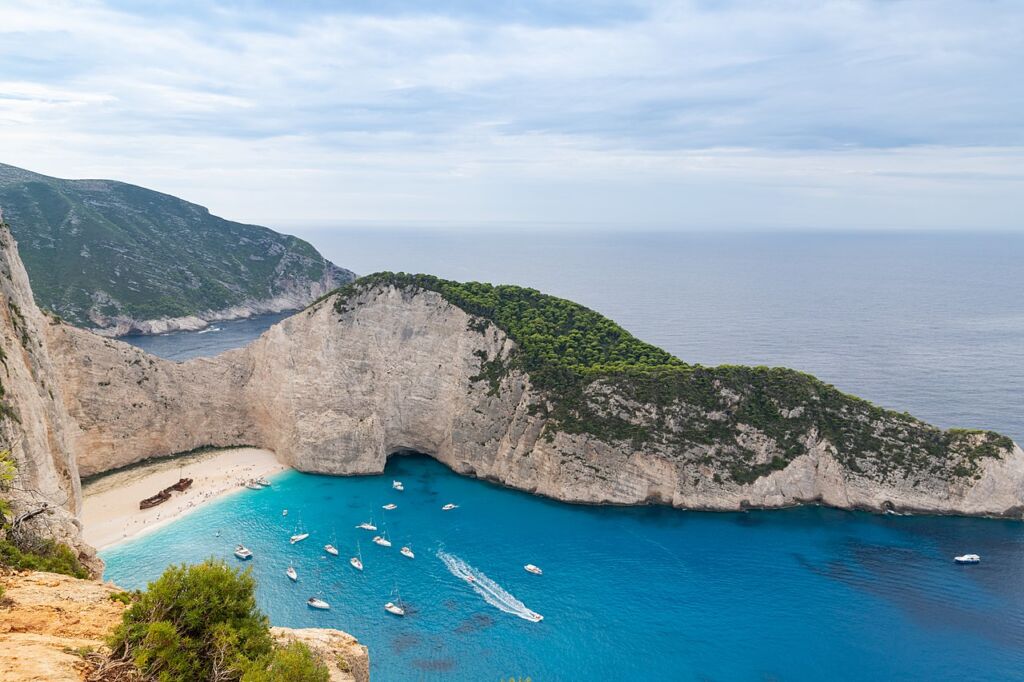 photo showing Navagio Beach from the cliff above