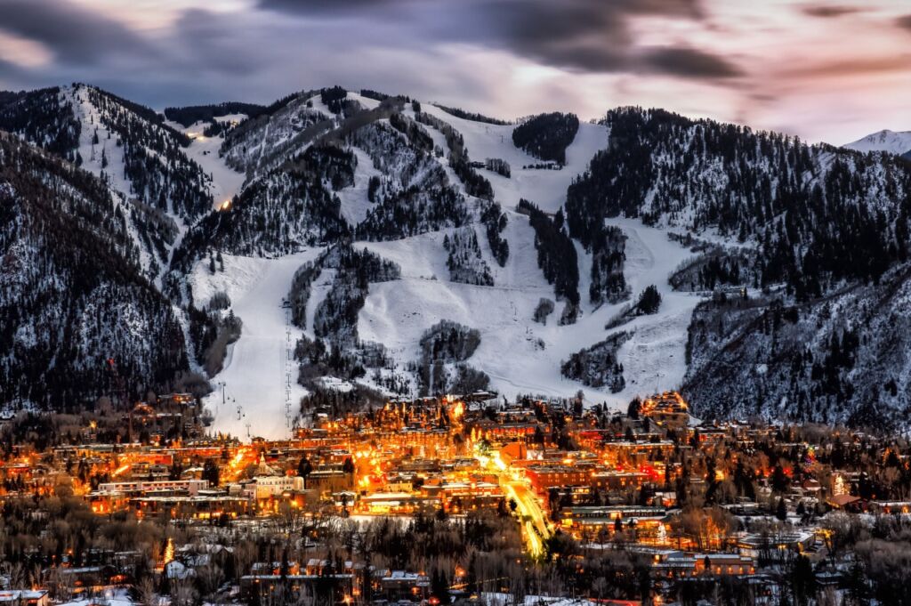 Aspen Colorado as the sun sets