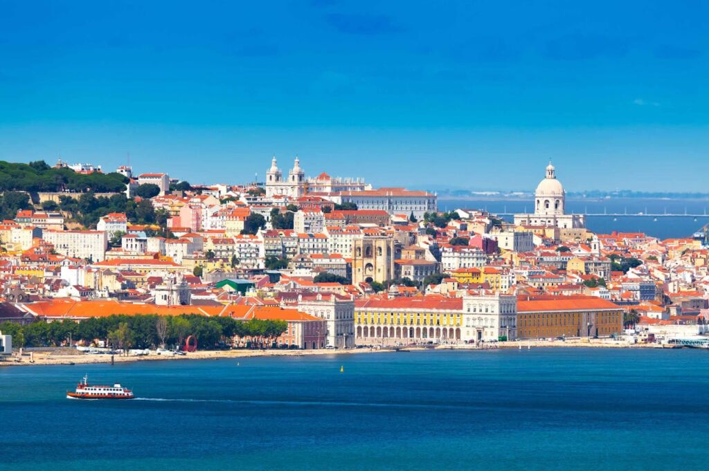 A sunny day view of Lisbon, Portugal near the sea.