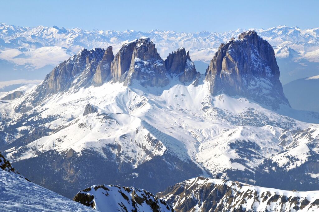 The jagged peaks of the Dolomites mountain range