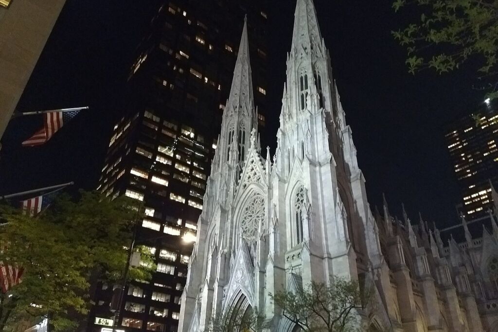 St. Patrick's Cathedral New York City, New York lit up at night