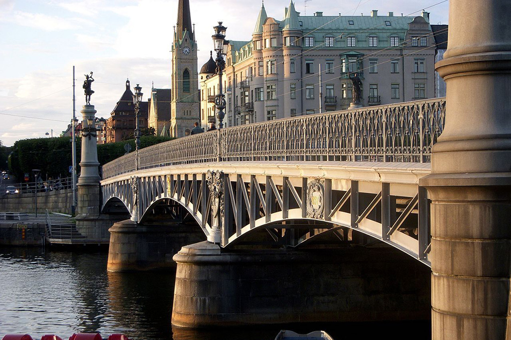 Photo showing Djurgårdsbron bridge in Stockholm, Sweden - close to three popular UNESCO sites 