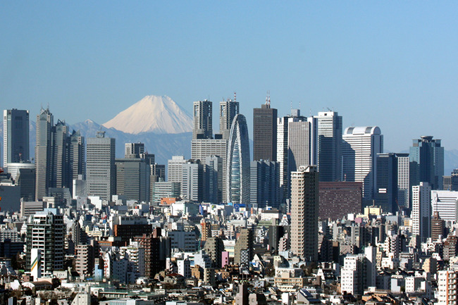 Downtown Tokyo with Mt. Fuji rising in the background