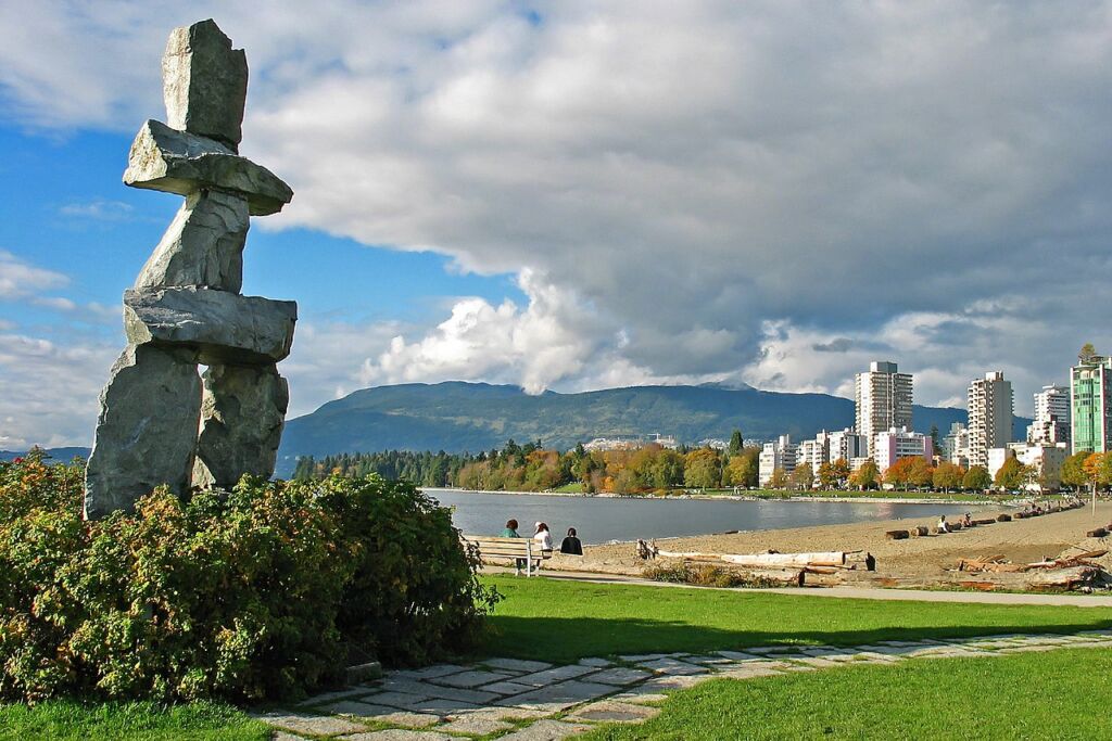 Photo showing the Inuit Monument in Vancouver's English Bay Park - close to second of 10 popular UNESCO sites